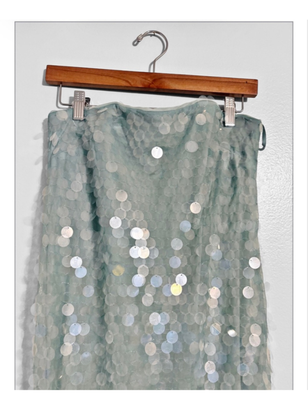 STAUD Strapless Sequin Column Dress in Mint Green - Picture 3 of 15